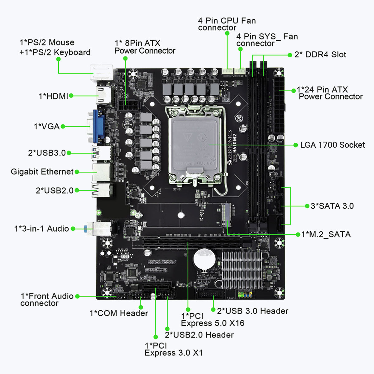 ZEB-H610M2 - LGA 1700 Socket - Zebronics