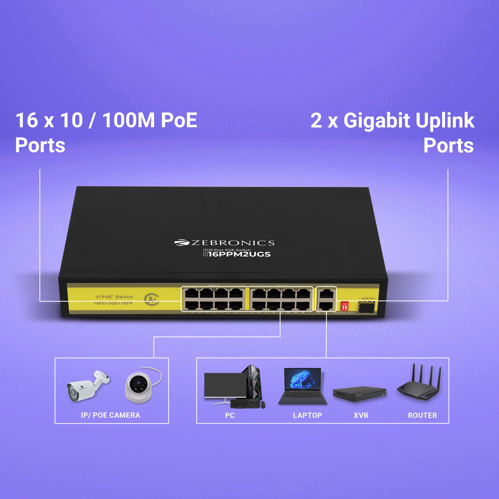 Zeb 16PPM2UGS - 16 Port POE Switch