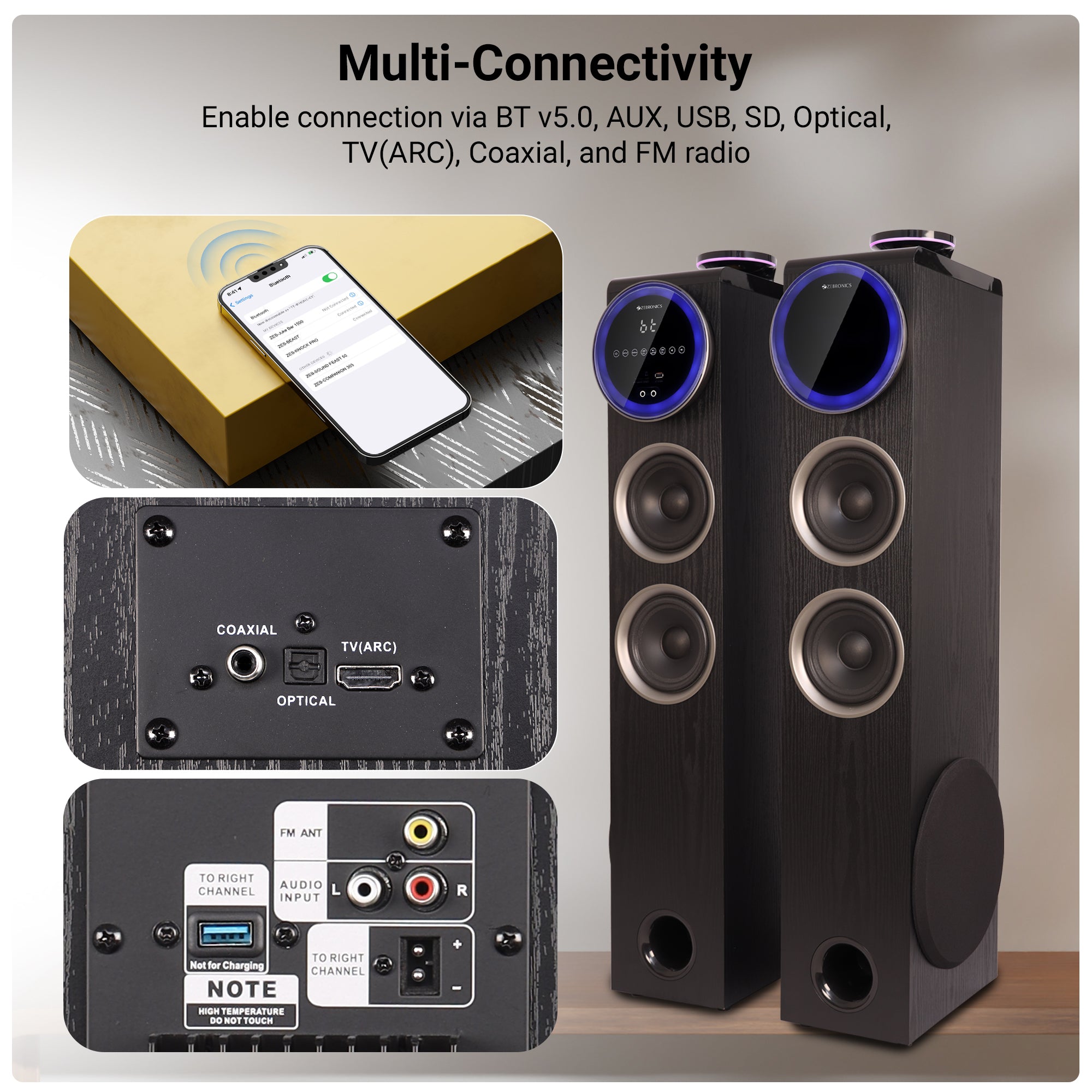 Zebronics - Zeb-BTM8801RUCF - Tower Speaker - Multi-connectivity