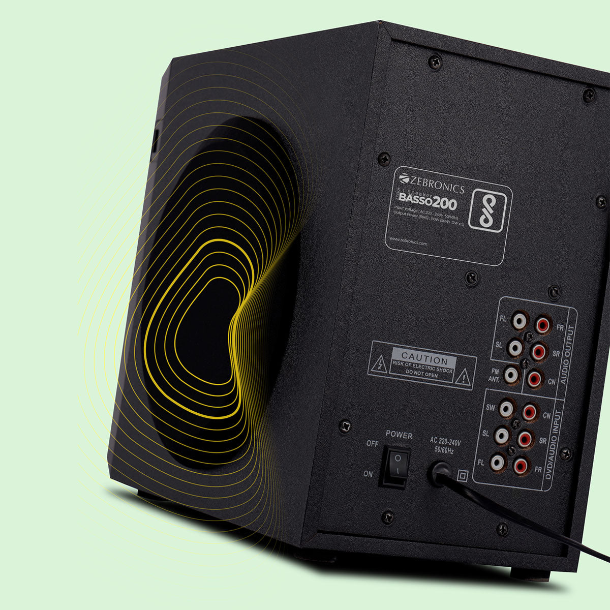 Zebronics - Zeb basso 200 - 5.1 channel speaker - rear panel description