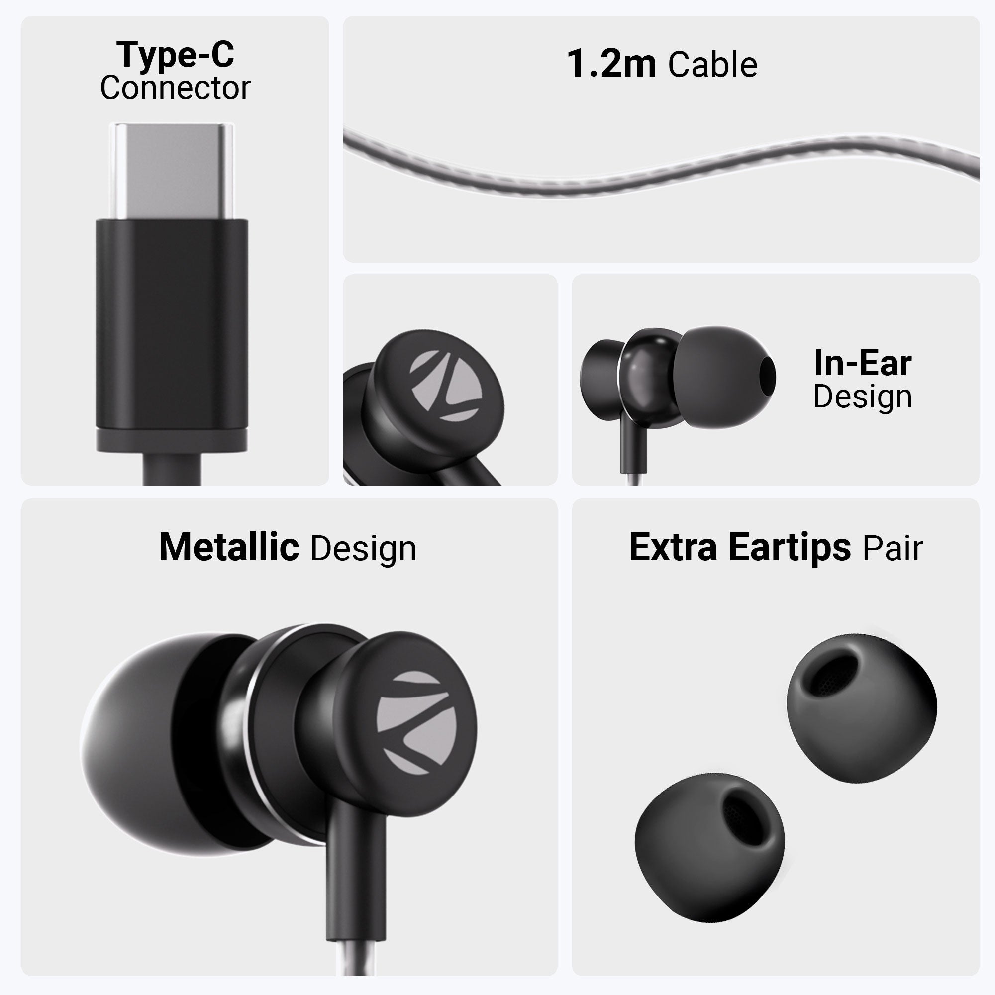 Zebronics buds 11c wired earphones - Metallic design - Type C connector