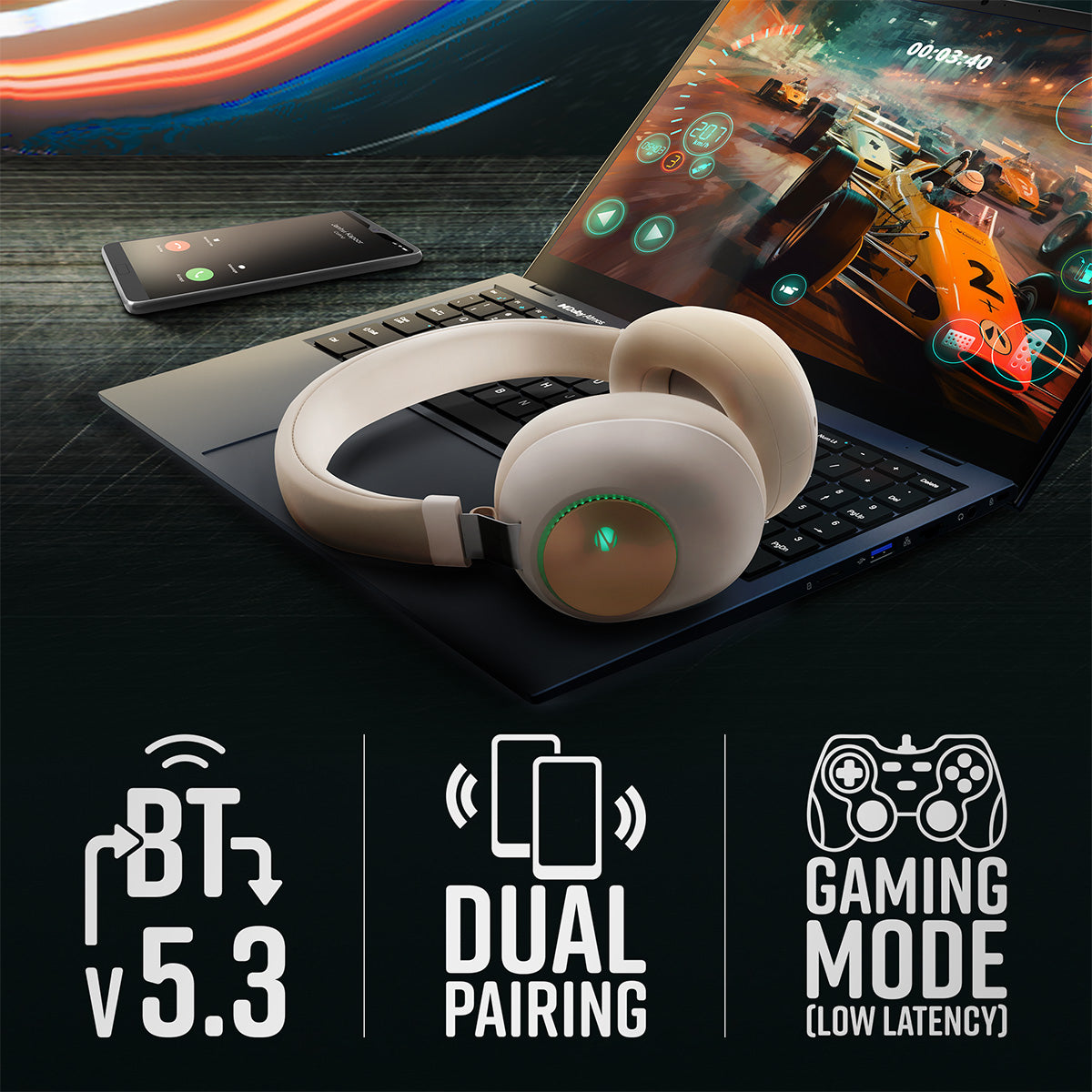 Zebronics duke beige wireless headphone - Dual pairing