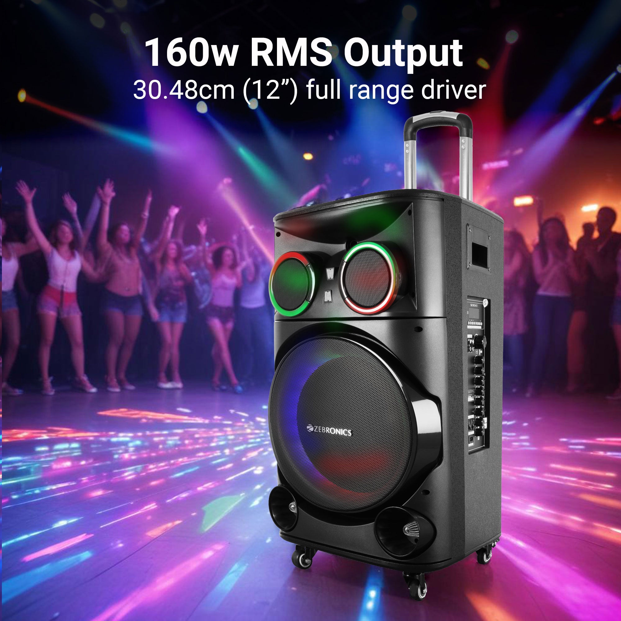 Zeb-Ginox Plus - Trolley Speaker - Zebronics - Speaker placed in a dance floor with 160W output