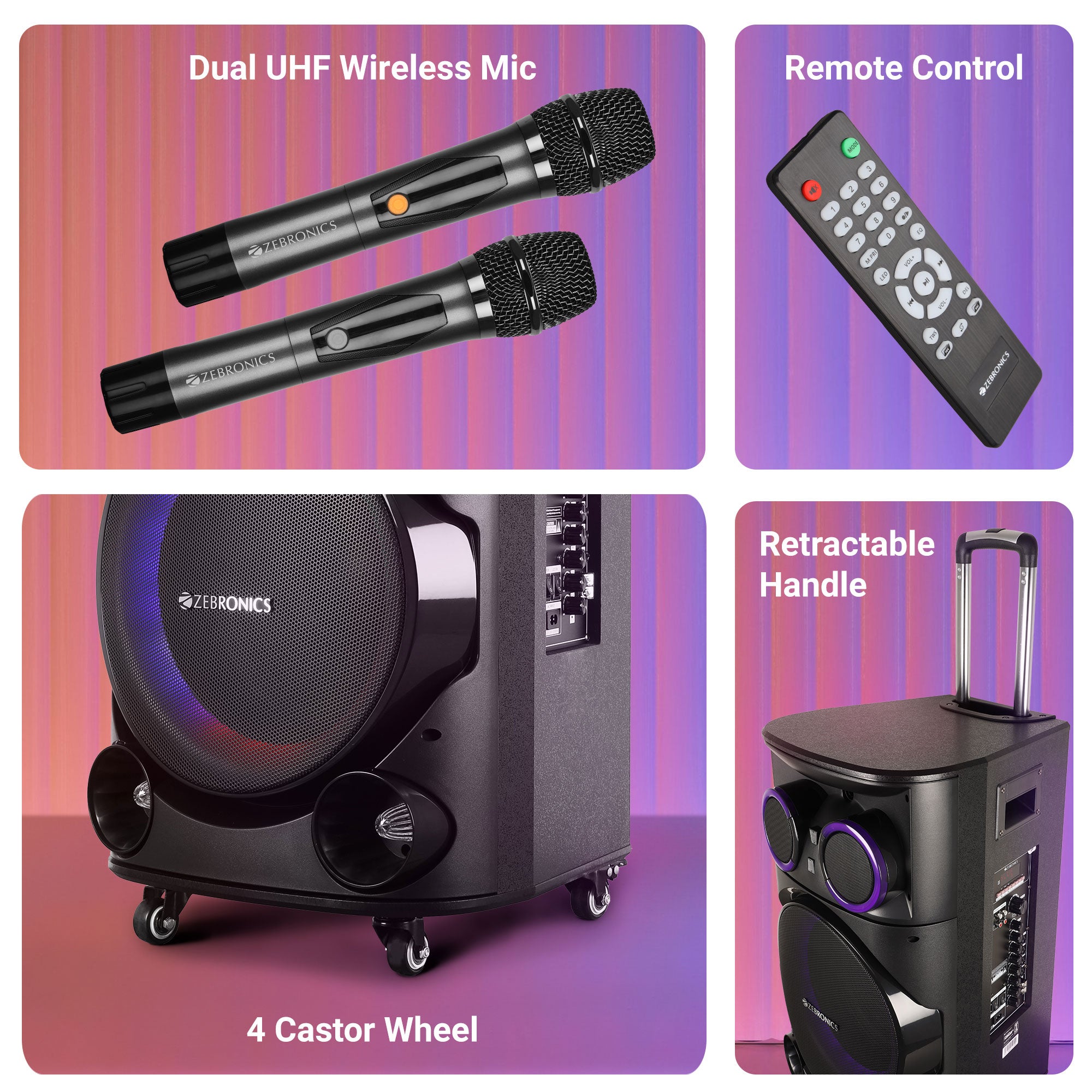 Zeb-Ginox Plus - Trolley Speaker - Zebronics - 4 castor wheel and retractable handle