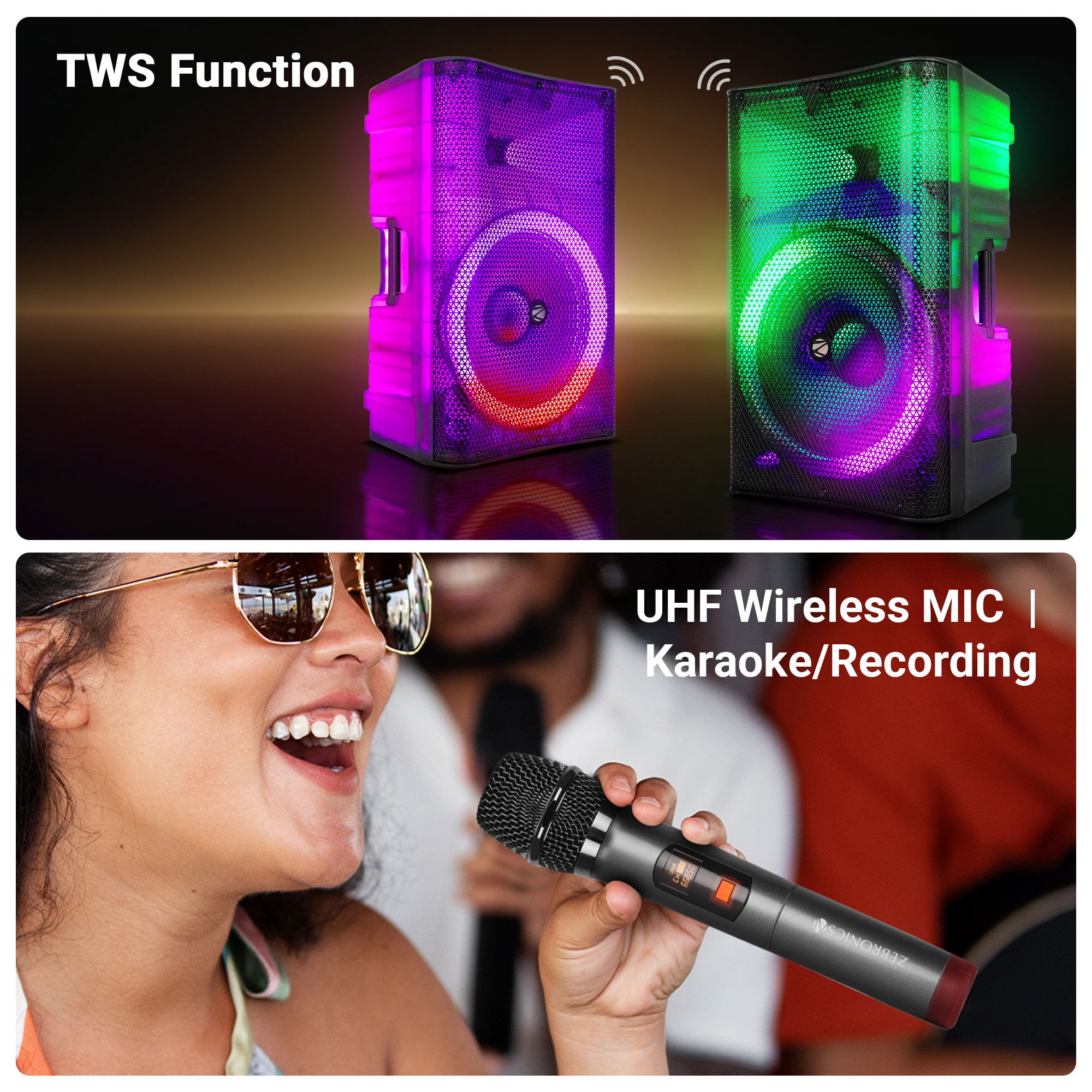 Zebronics glowbox 15A DJ speaker - Wireless mic