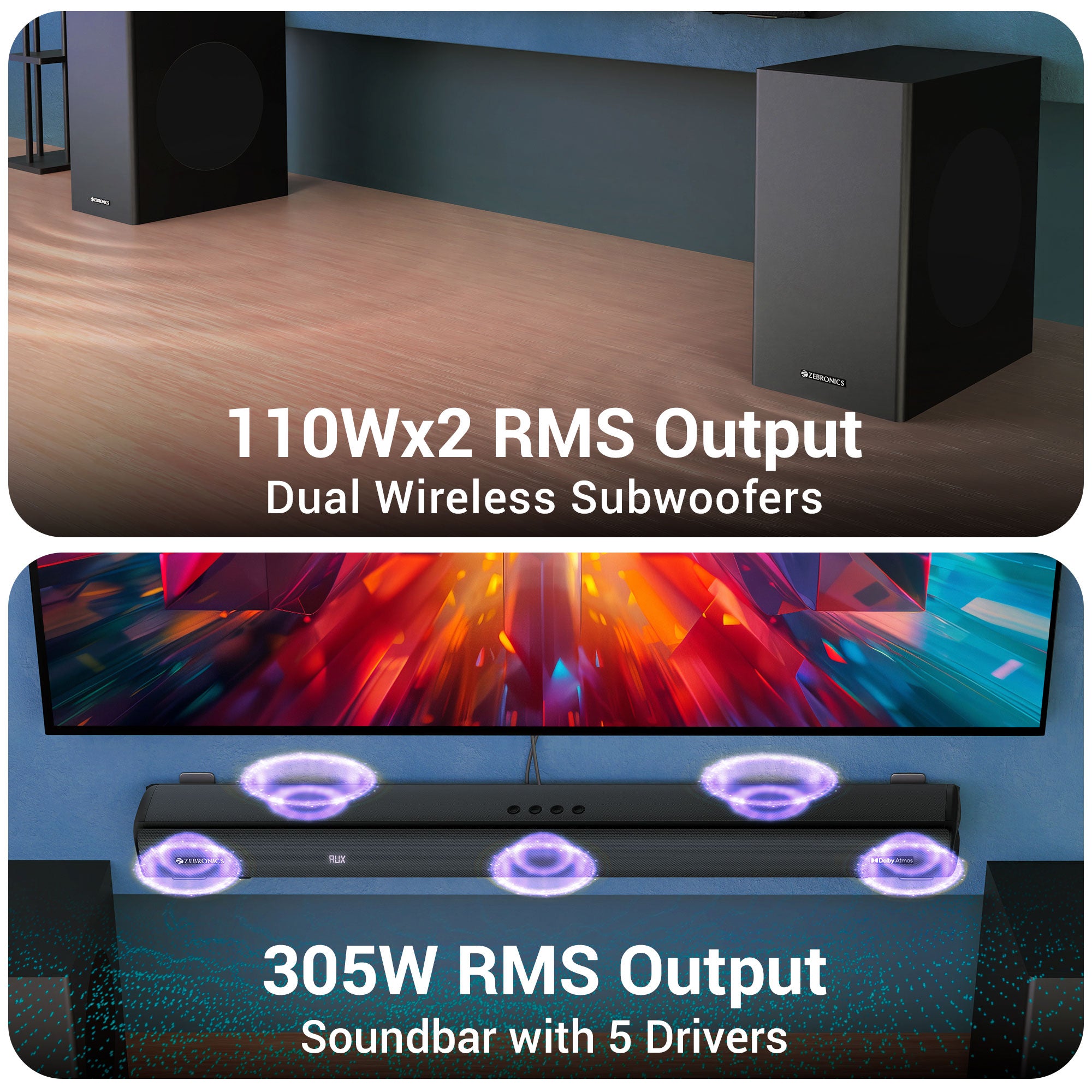 Zebronics juke Soundbar 9850 with Dual wireless Subwoofers