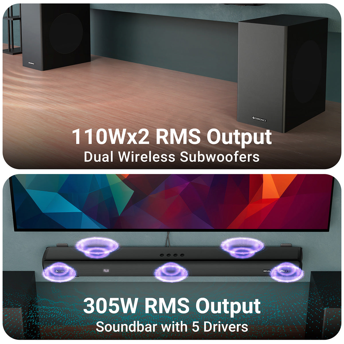 Zebronics Juke Soundbar bar 9900 with 2 Powerful sub woofers and soundbar with 5 drivers