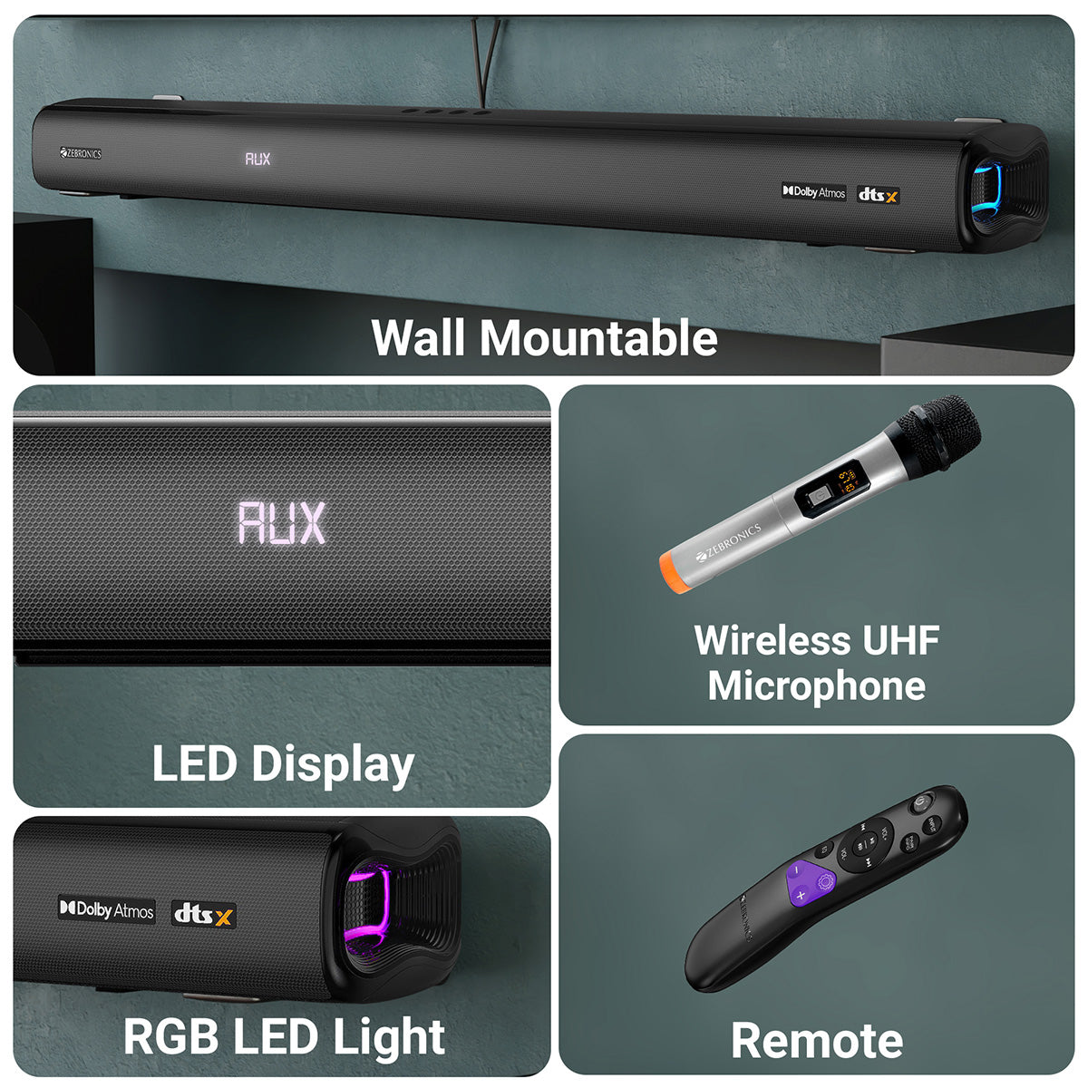 Zebronics Juke Soundbar bar 9900 wallmountable and Wireless Microphone