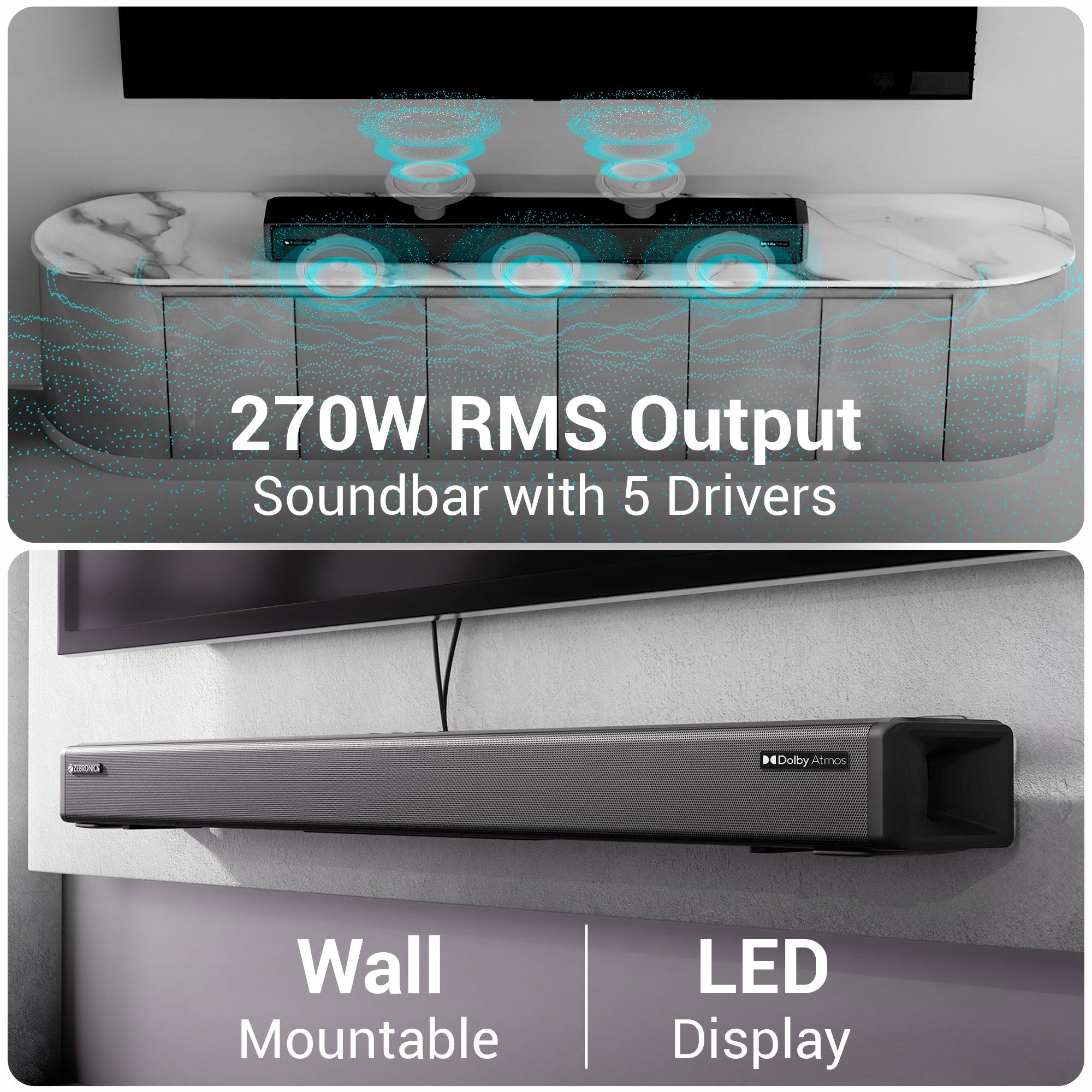 Zebronics Zeb juke soundbar 9775 Wall mountable and LED display