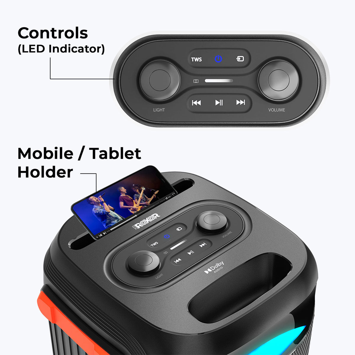 Zeb-Roxor - DJ Speaker - Zebronics - Media controls