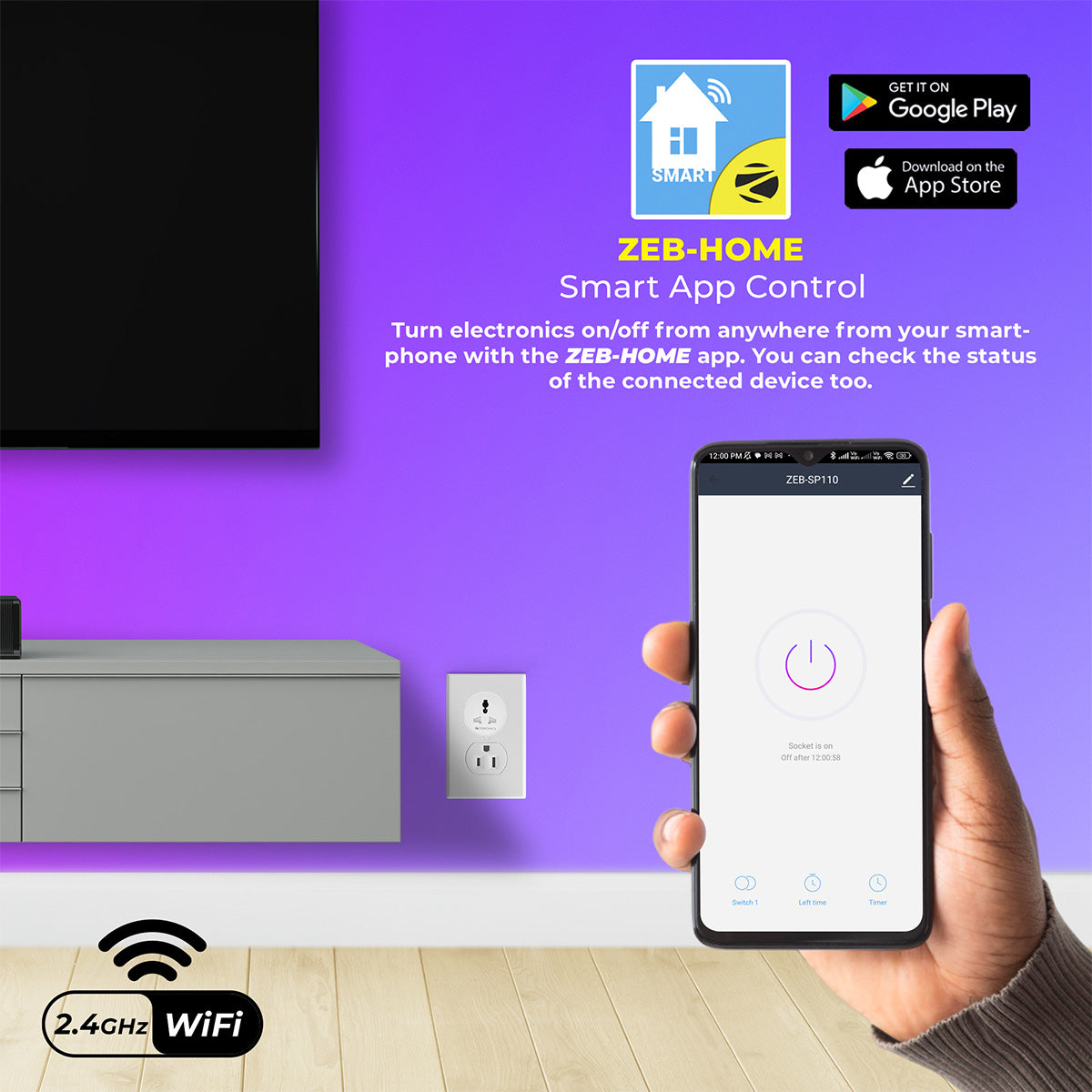 Zeb-SP110 (10A) - Smart WiFi Plug - Zebronics