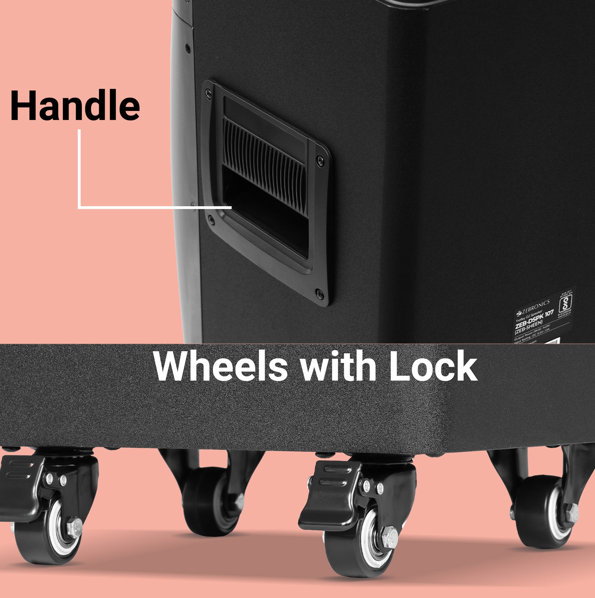 Zebronics Sheen DJ speaker handle with wheels