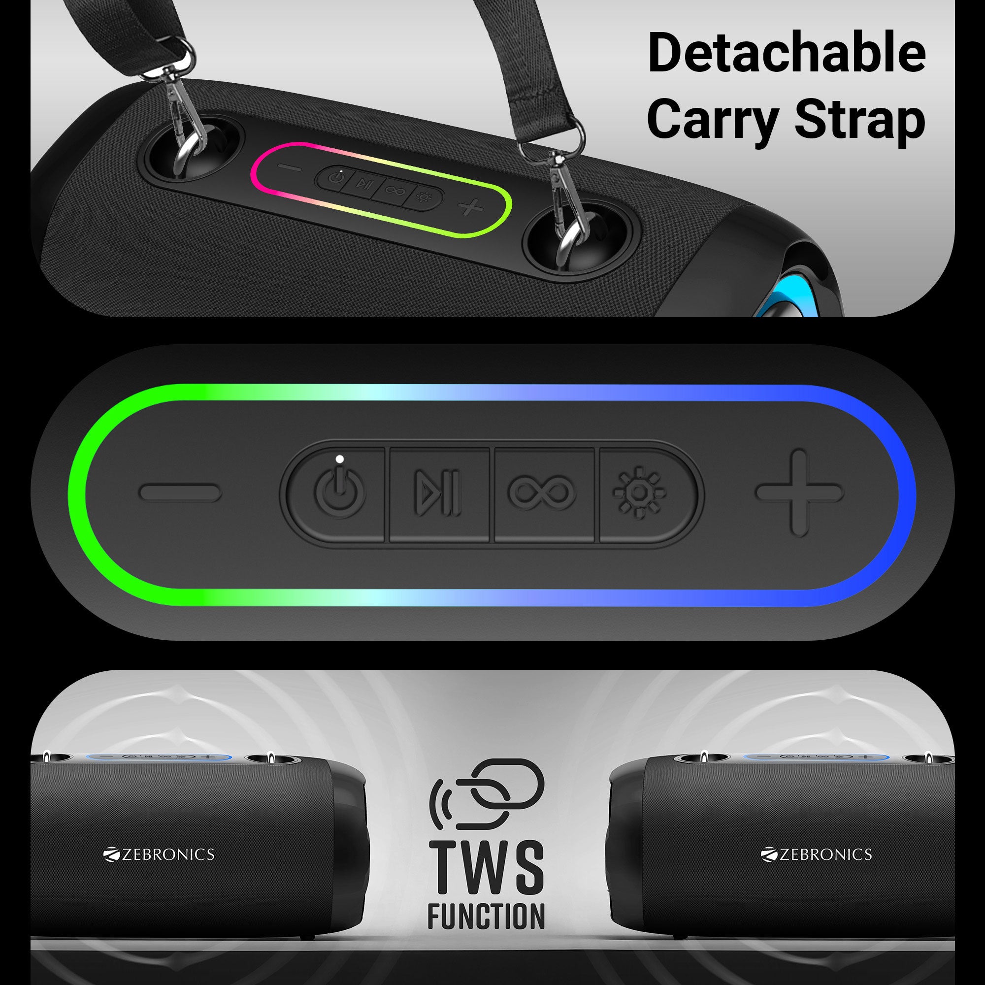 Zebronics Sound feast 85 black wireless speaker with detachable carry loop