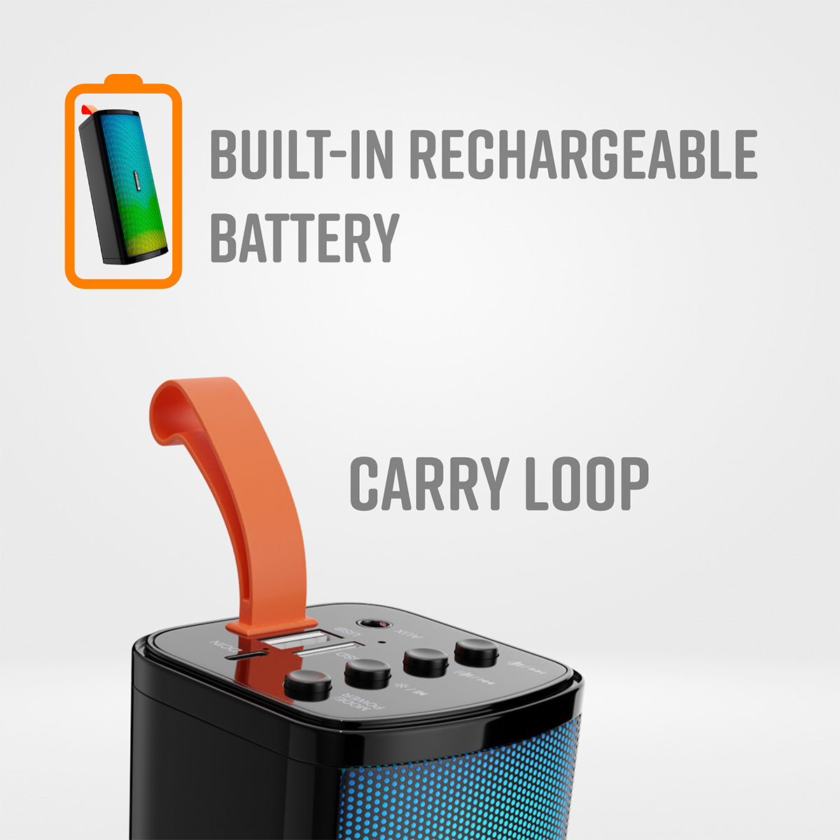 Zeb-Vita (RGB) - Wireless Speakers - Zebronics - carry loop - built-in rechargeable