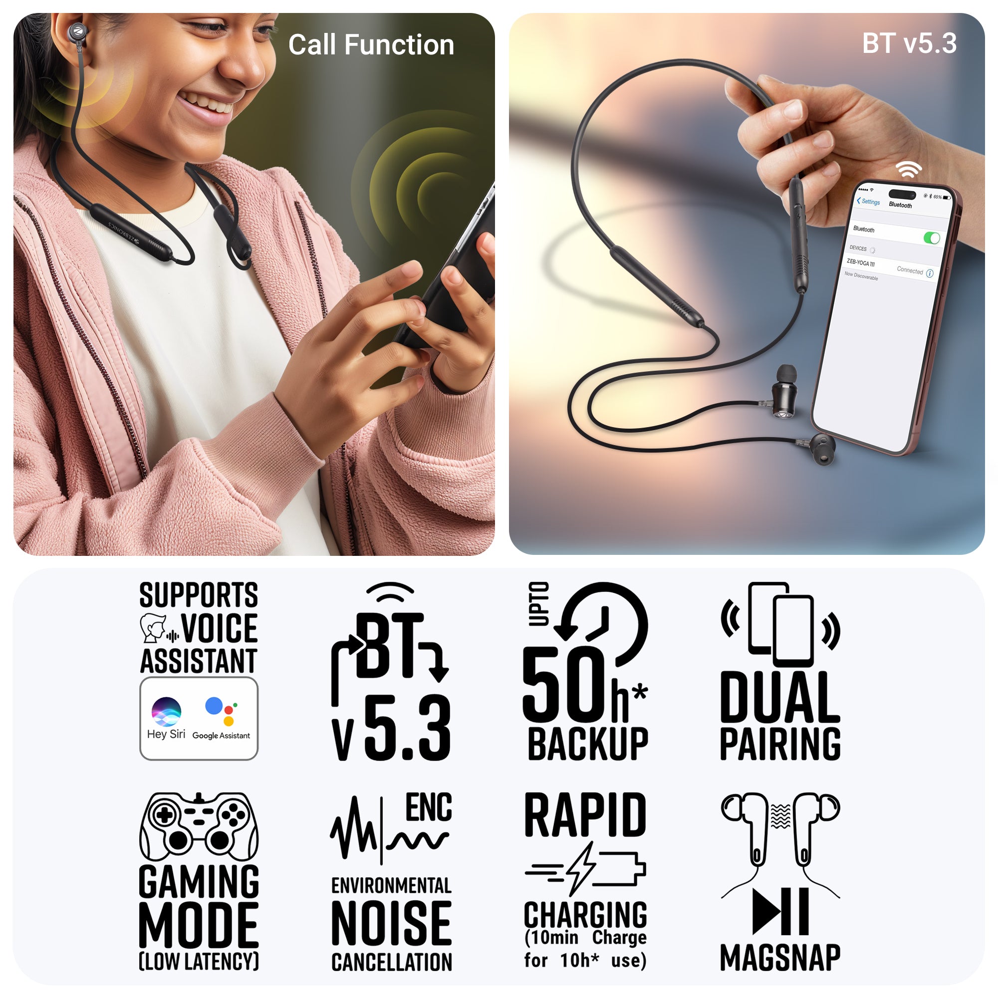 Zebronics - Zeb Yoga 111 - Wireless Neckband Earphone