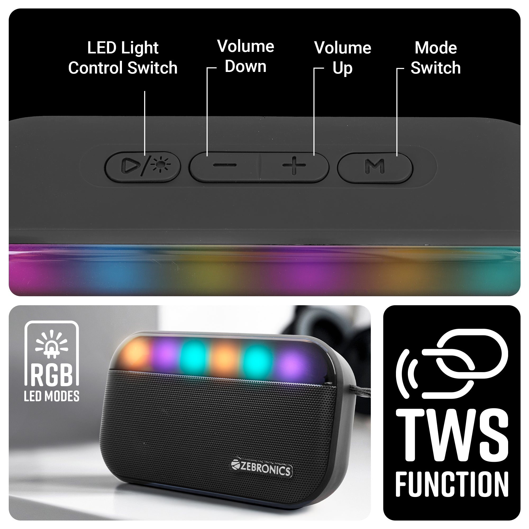 Zebronics county 7 Black Wireless Speaker - TWS function