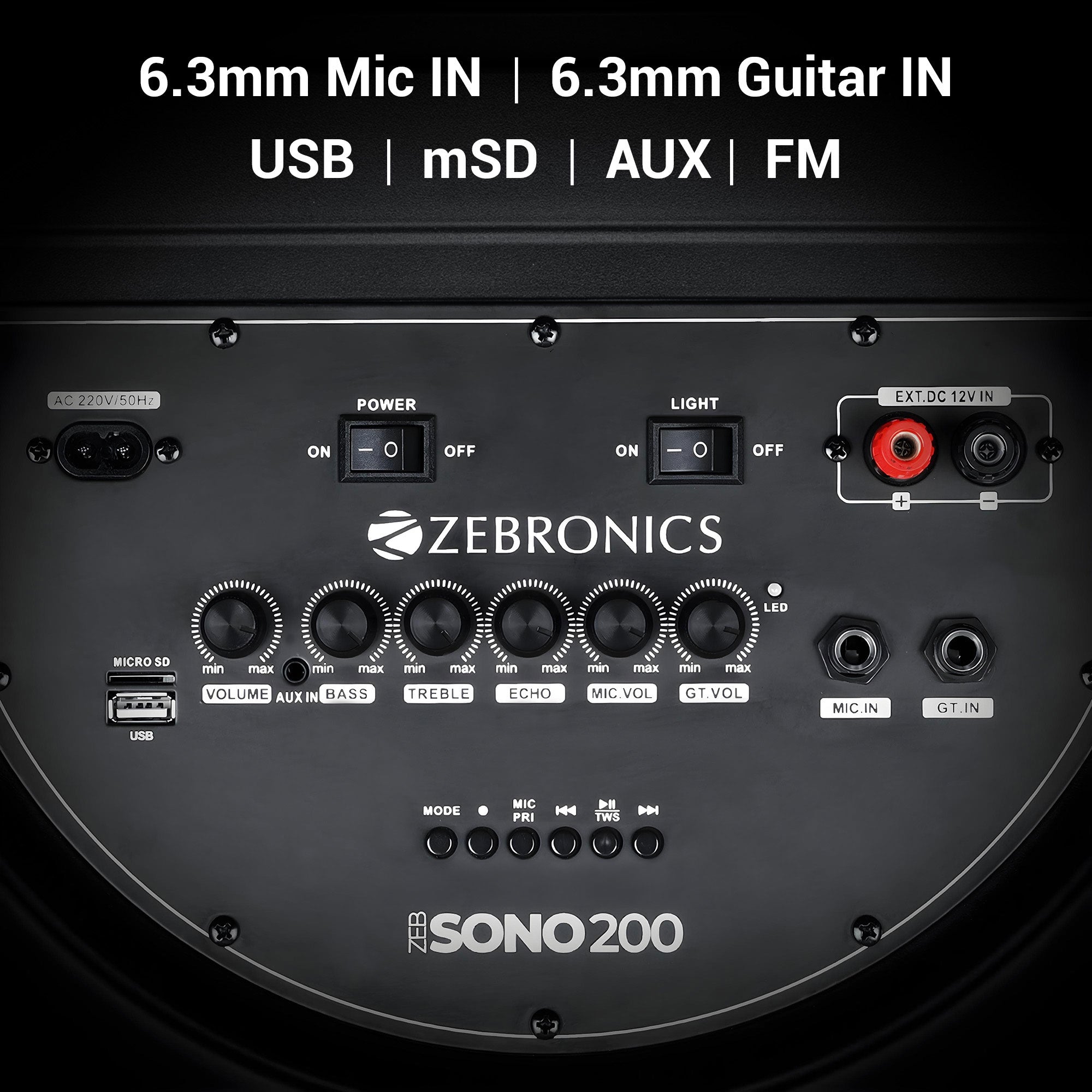 Zeb-Sono 200 - Trolley DJ Speaker - Zebronics - Input Panel description
