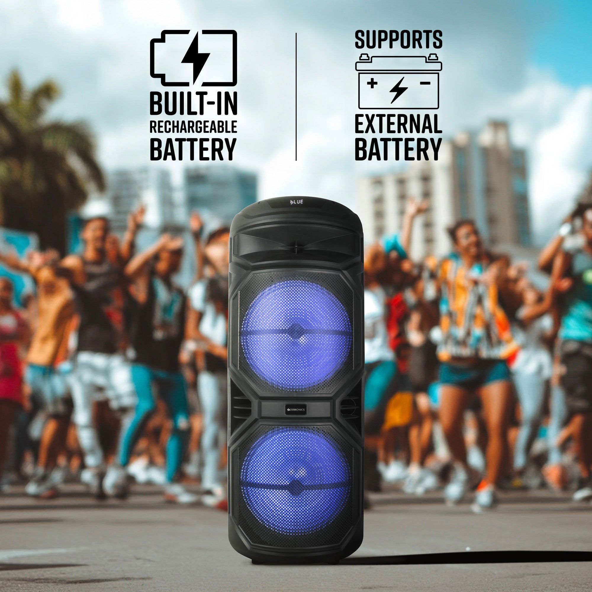 Zeb-Sono 200 - Trolley DJ Speaker - Zebronics - built in battery and external battery