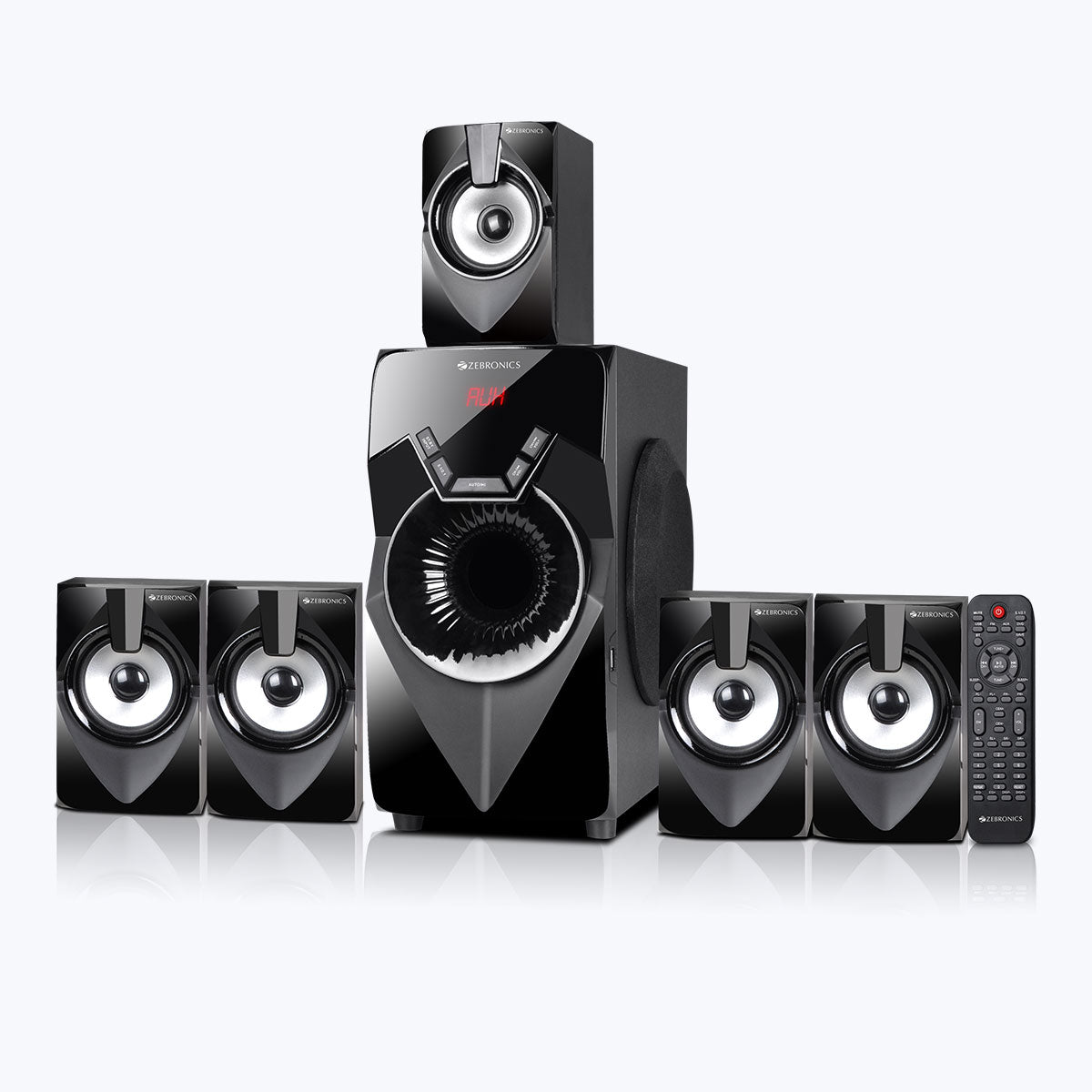 ZEB-BT6593RUCF - 5.1 Speakers - Zebtronics - subwoofer with 5 satellites and remote control front view