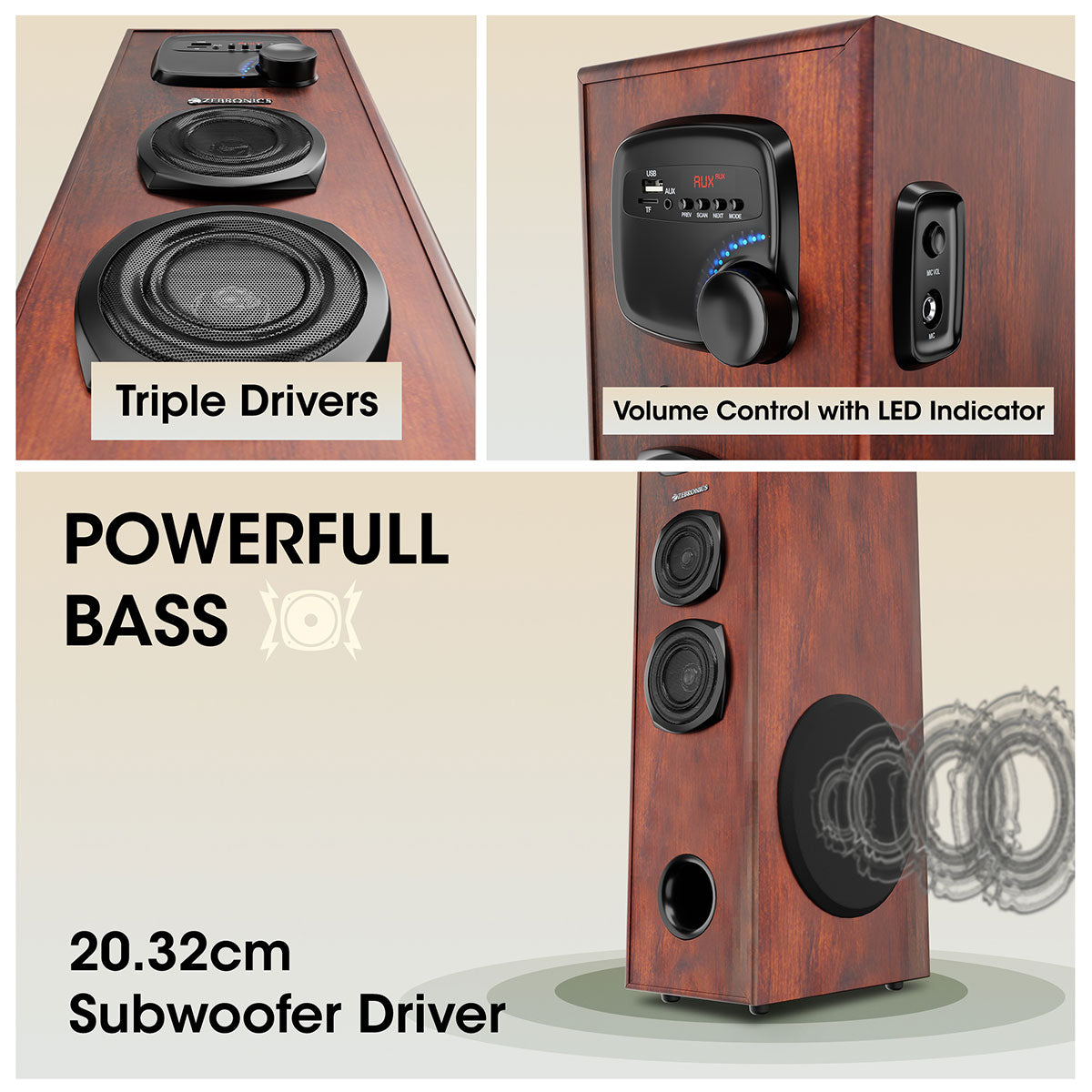 Zebronics BT909RUCF - Tower Speaker - Powerful Bass