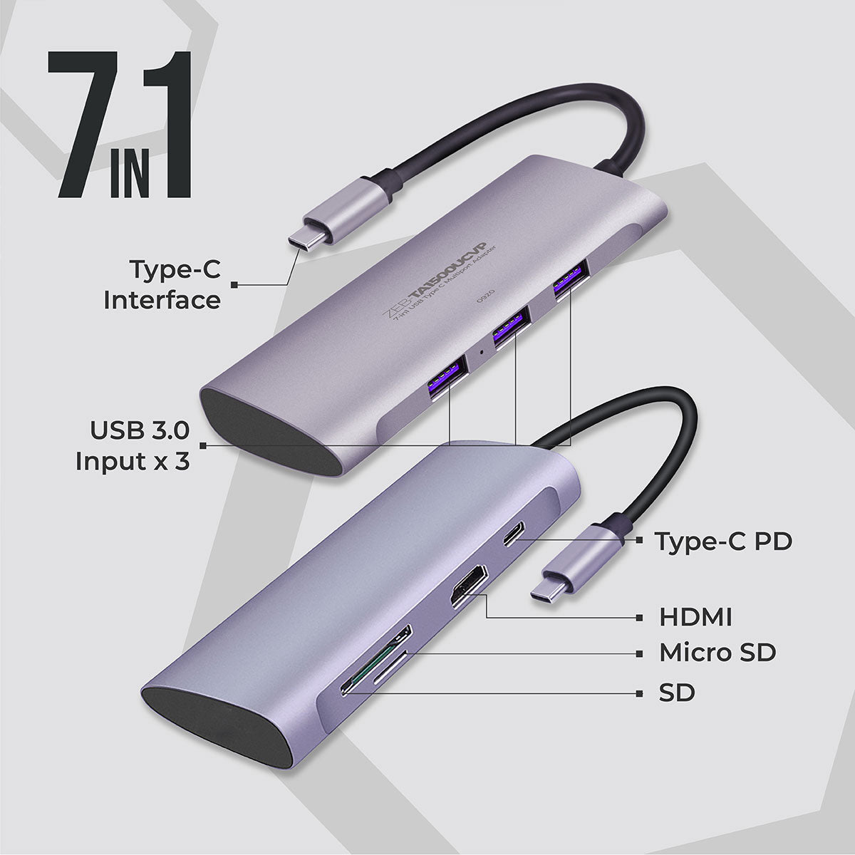 Zeb-TA1500UCVP – 7 in 1 USB Type C Multiport Adapter with USB, HDMI, SD, Micro SD, Type C PD - Zebronics