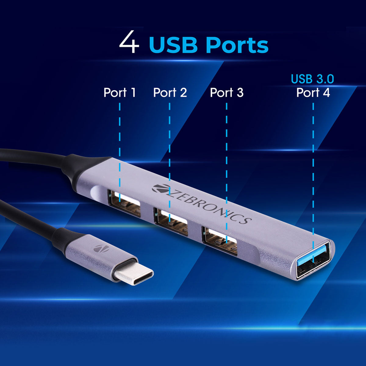 ZEB-TA200U - 4 in 1 USB Type C Multiport Adapter - Zebronics