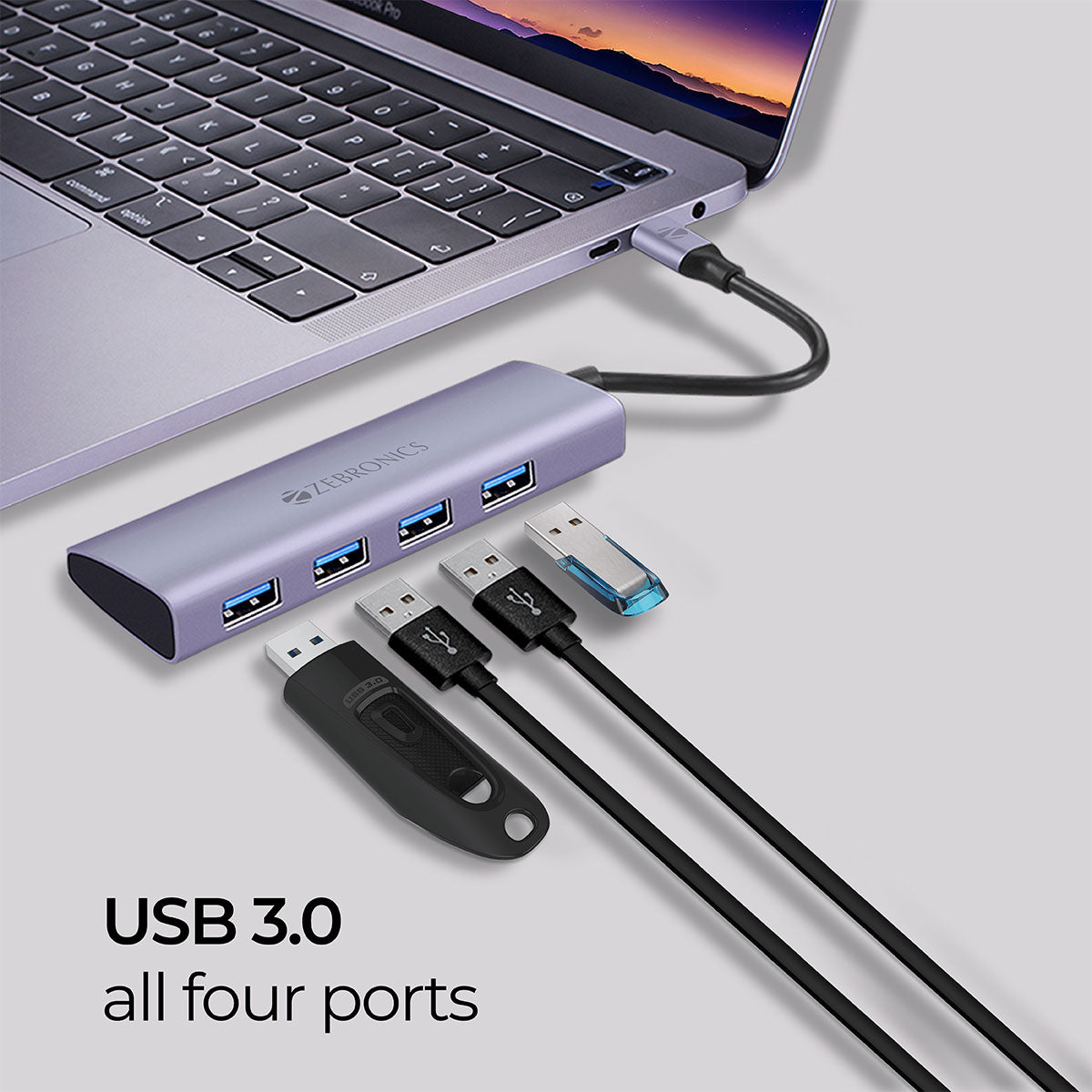 Zeb TA500U - Zeb-TA500U - 4 in 1 USB Type C Multiport Adapter - Zebronics