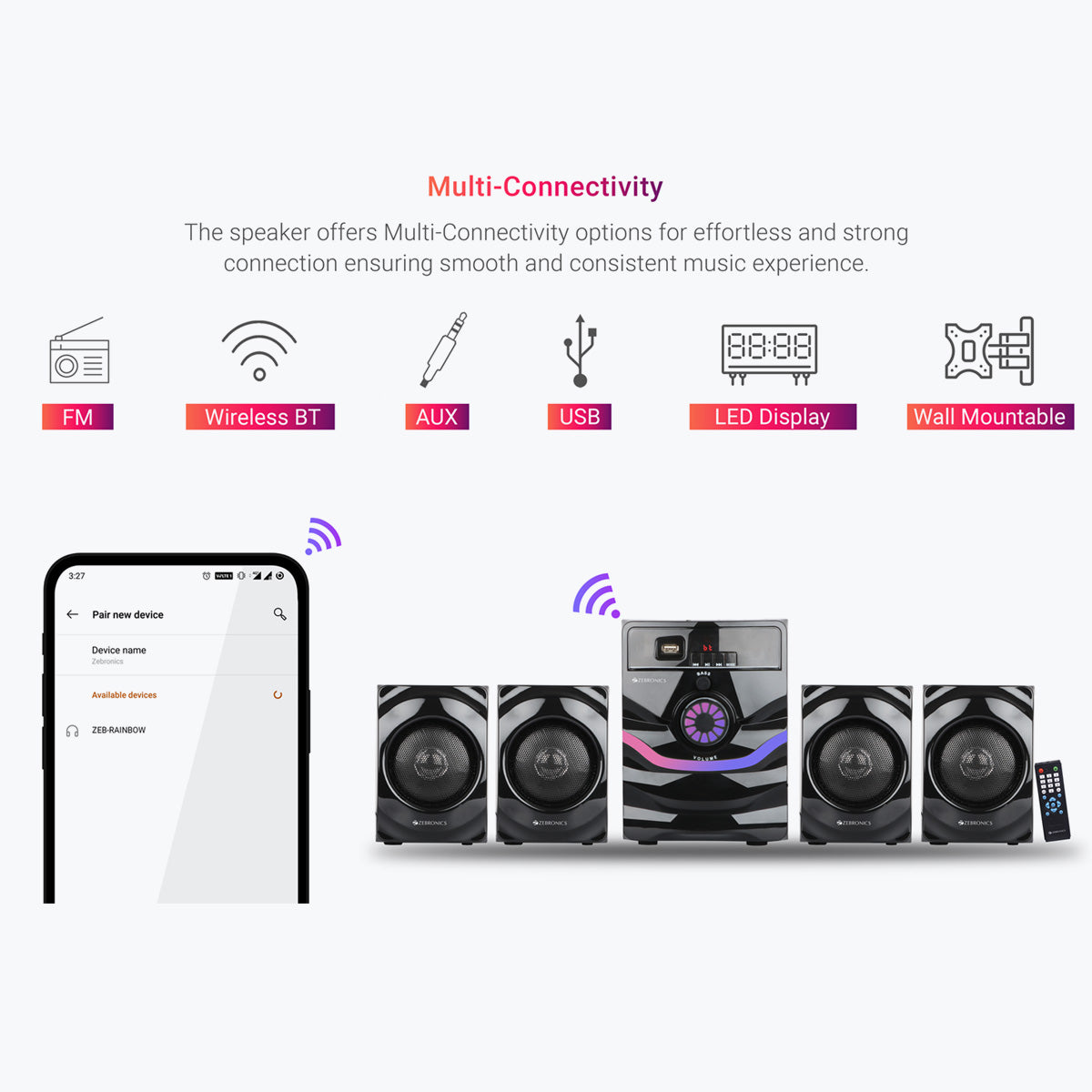 Zeb-Rainbow - 4.1 Speaker - Zebronics - Multiconnectivity