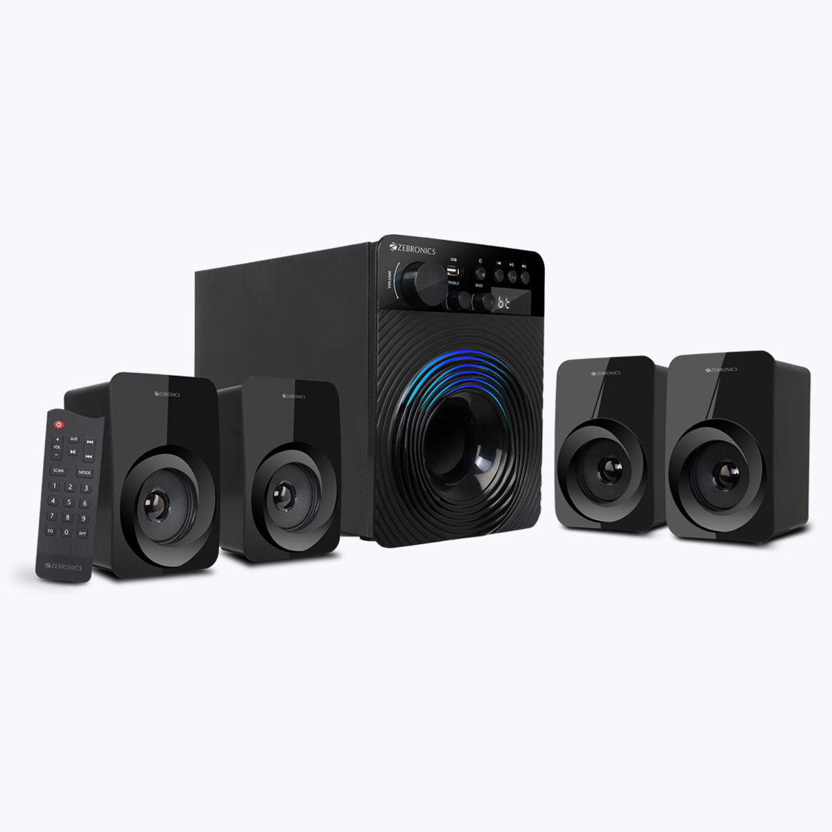 Zeb-Udaan Pro-4 - 4.1 Speaker - Zebronics -  Subwoofer with four satellite and remote Right side view