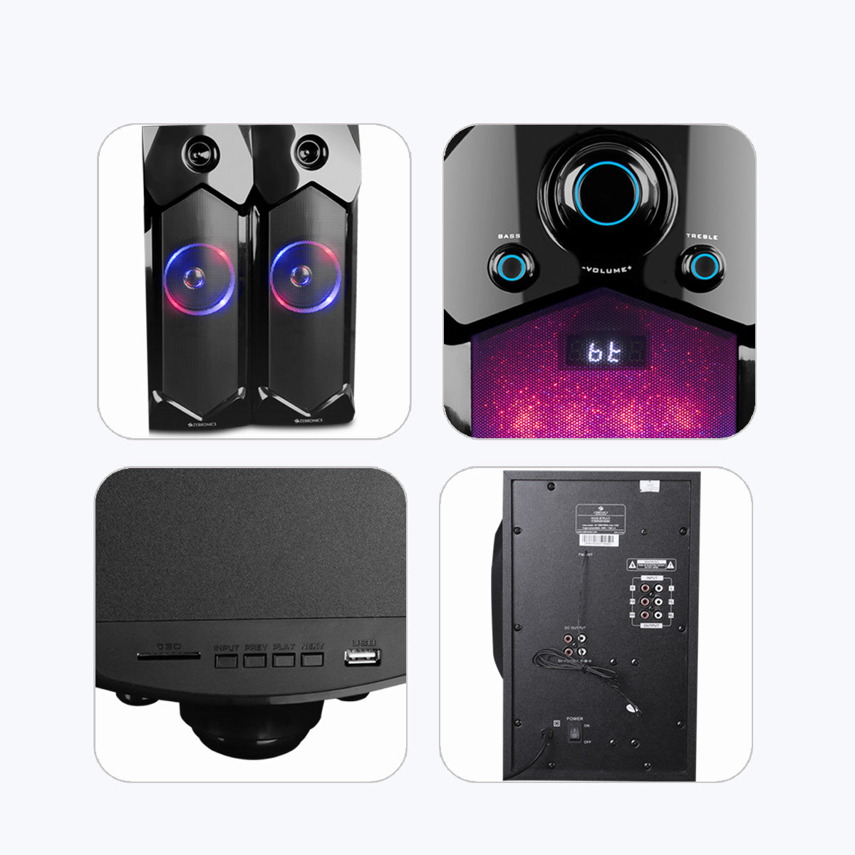 Zeb-Indie - 4.1 Speaker - Zebronics - back panel - media controls - LED display