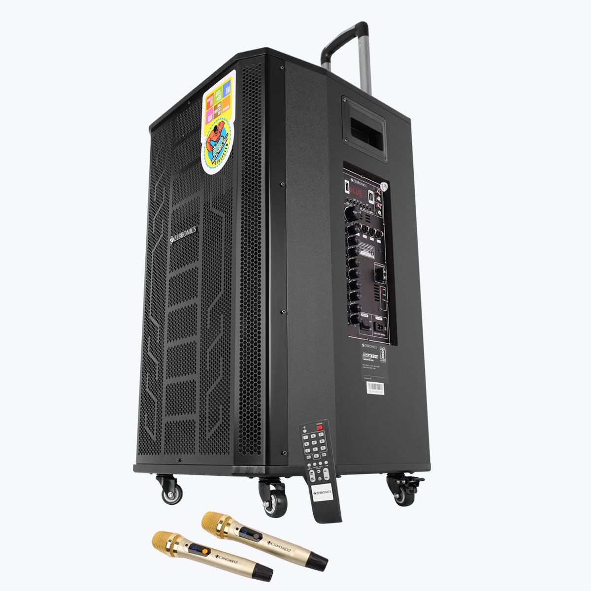Metal Pro - Trolley DJ Speaker - Zebronics - Trolley Speaker with 2 Wireless mic and remote control