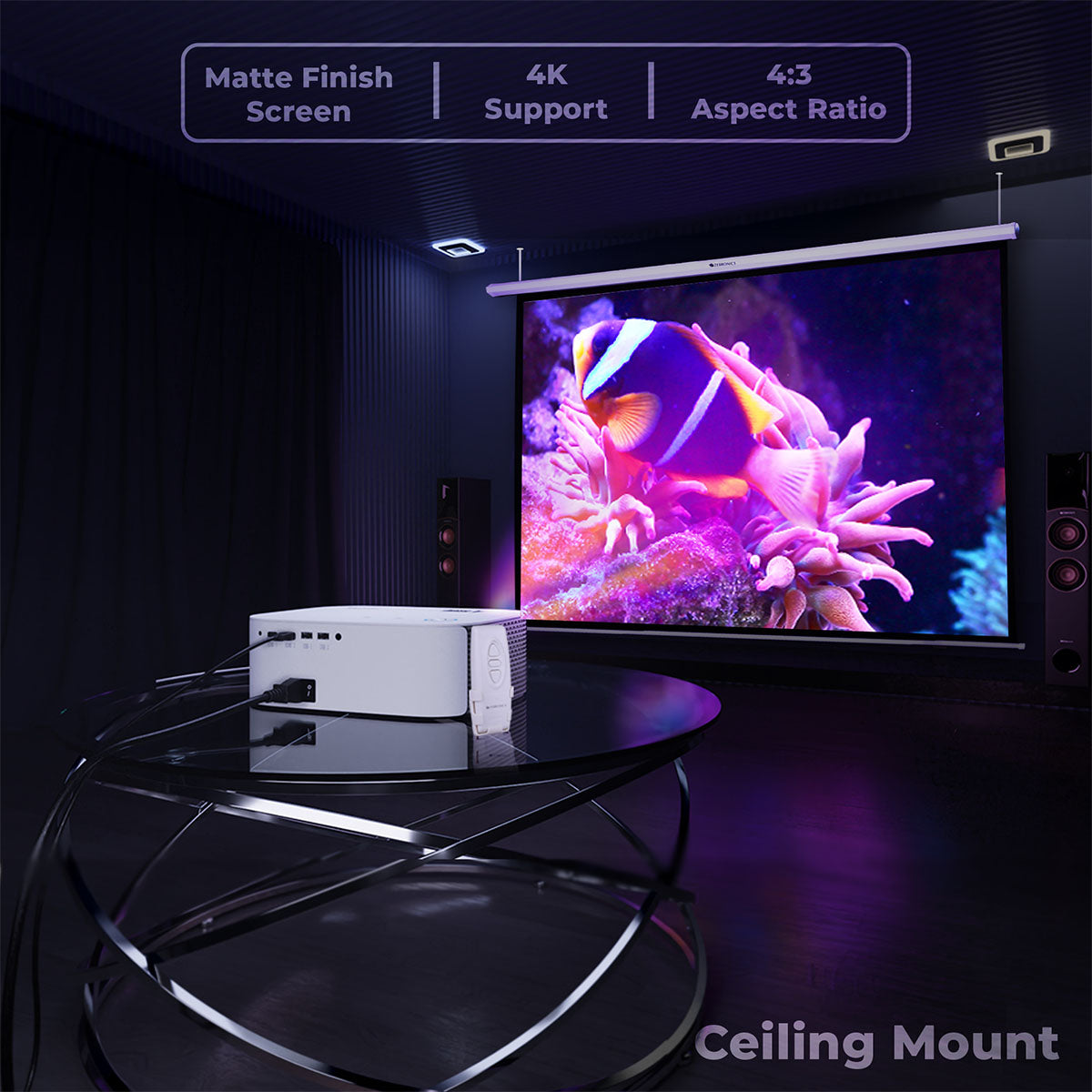 Projector with top screen