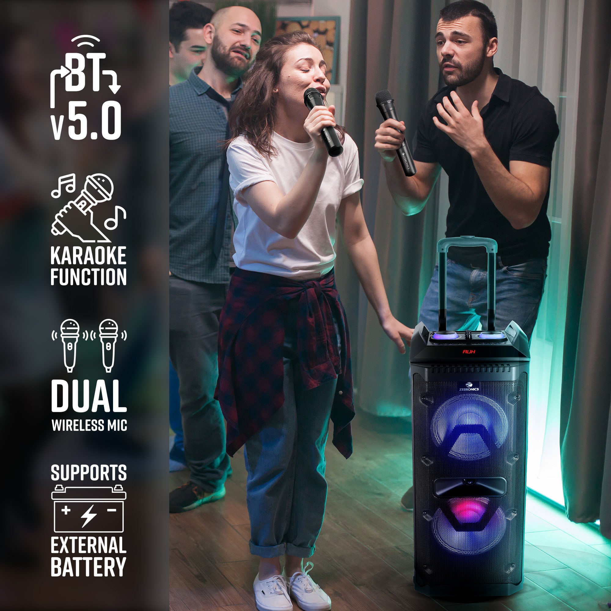 Zebronics 501 Moving Monster Trolley Speaker - 80W, LED