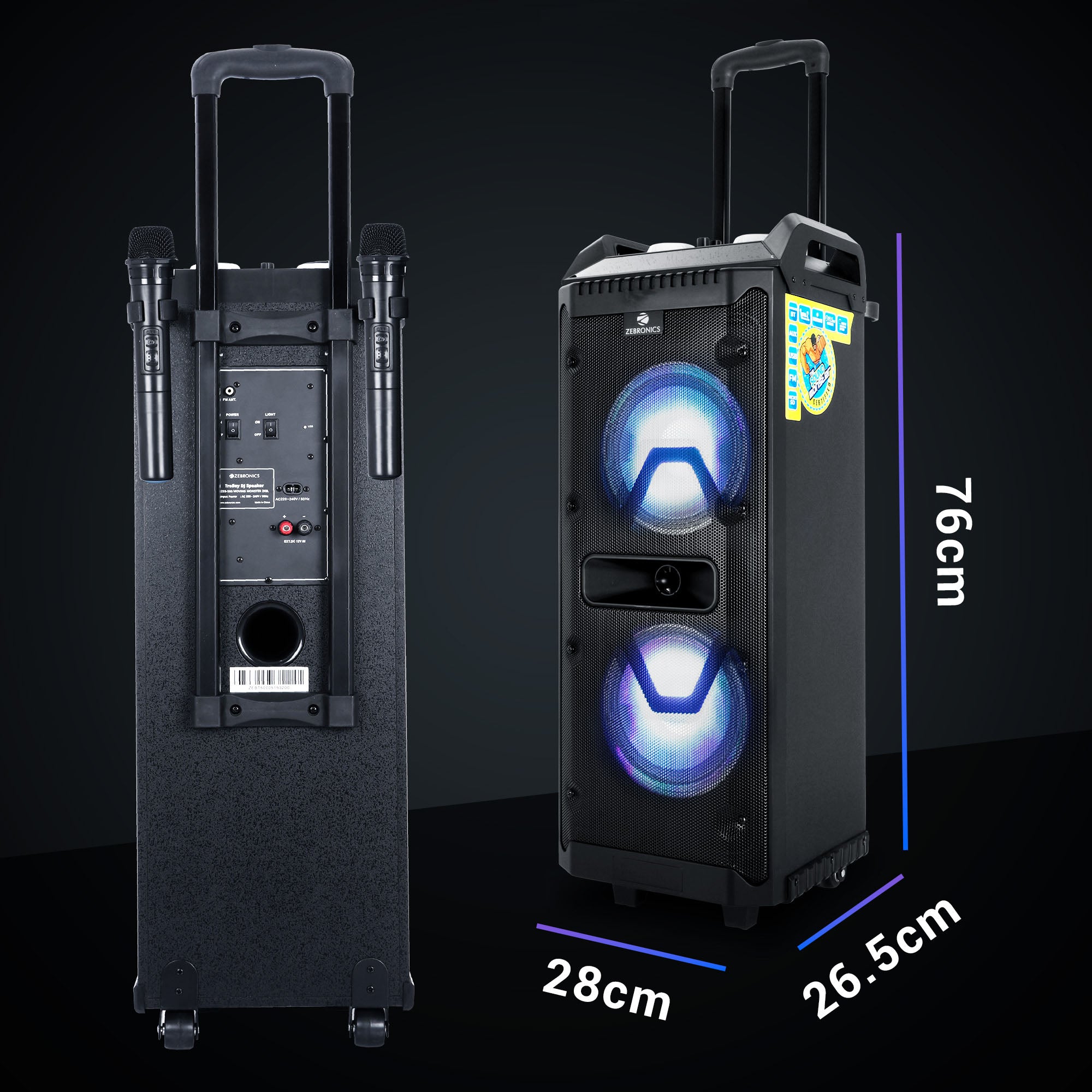Zebronics 501 Moving Monster Trolley Speaker - 80W, LED