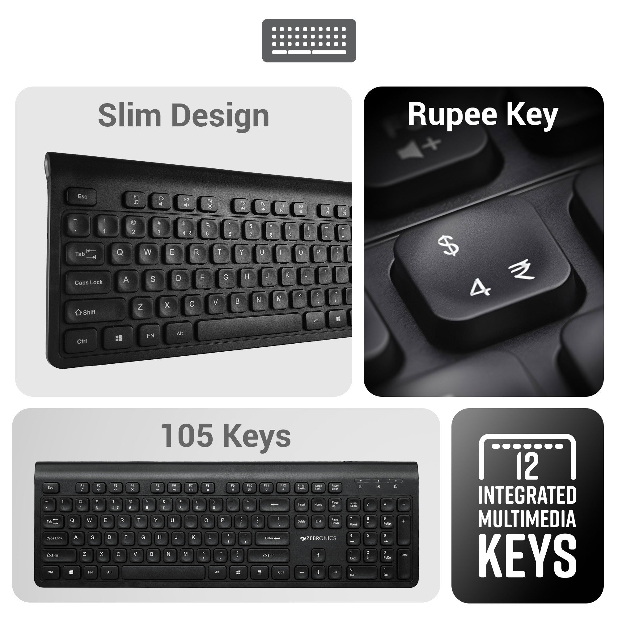 Zeb-Companion 130 - Wireless Keyboard and Mouse Combo - Zebronics