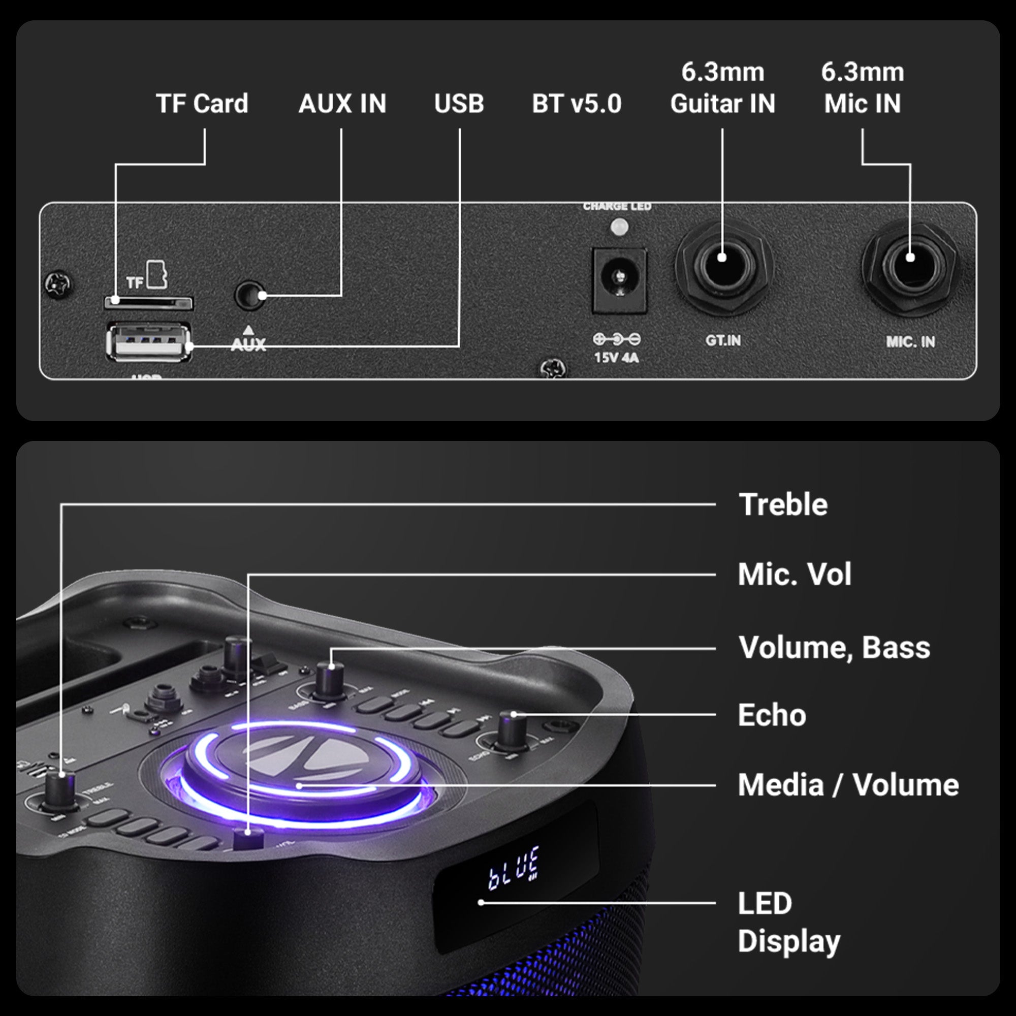 Zebronics Glow Box 12B DJ speaker |  Multiple ports and control