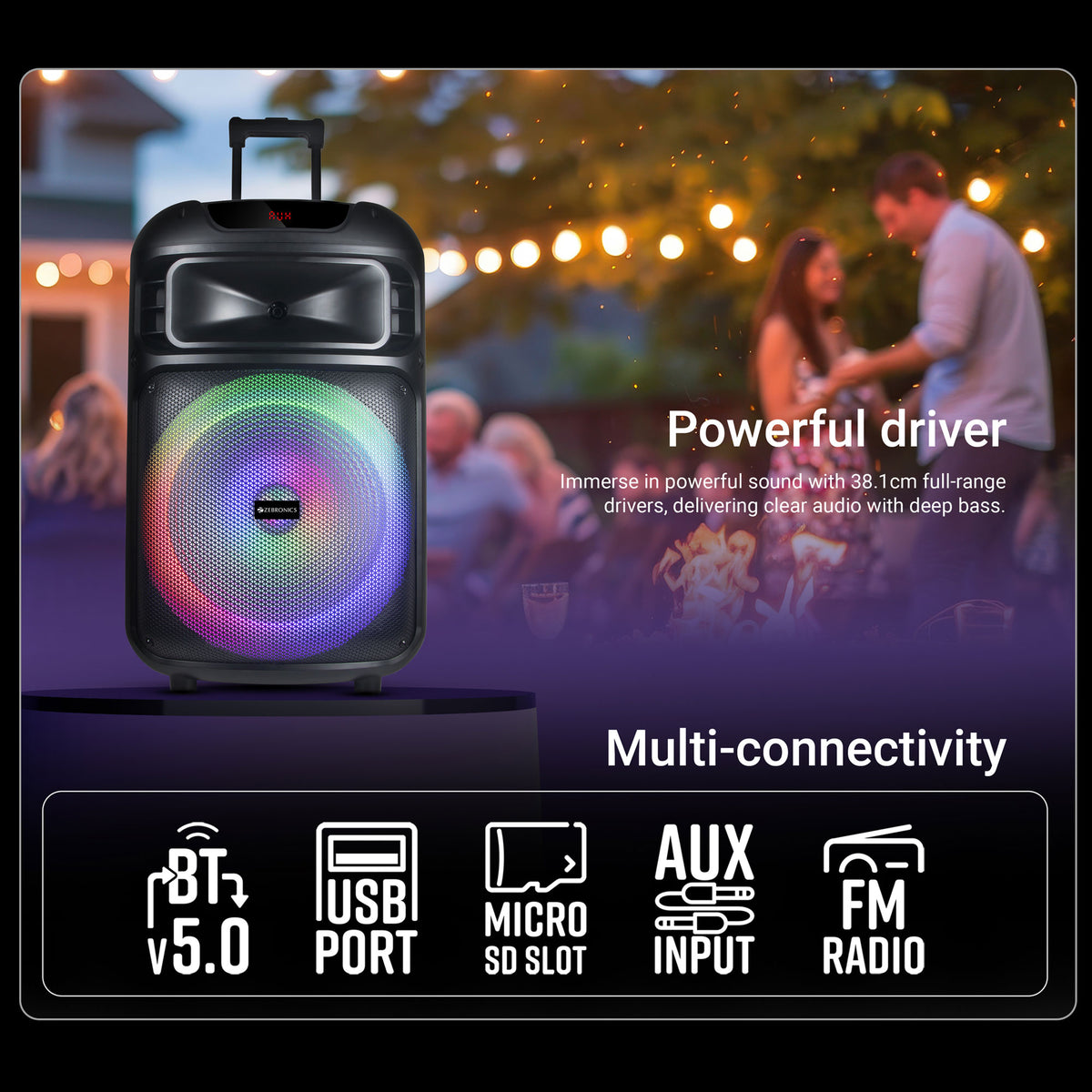 Zebronics Octane Plus Trolley Speaker - 100W, karaoke, LED