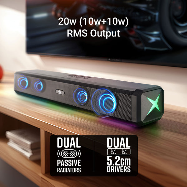 Zebronics Vita Bar 150 20W RMS Mini Soundbar with Wireless Bluetooth 5.3, Dual Drivers and RGB LED Lights sound bar thumbnail 6