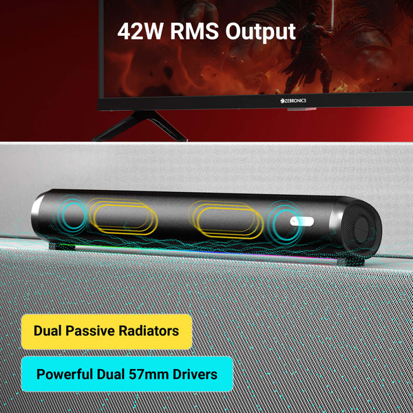 Zebronics Vita Bar 301 Wireless Bluetooth Mini Soundbar with 42W RMS Output, Dual 57mm Drivers and RGB LED Lights sound bar price comparison image - view 5