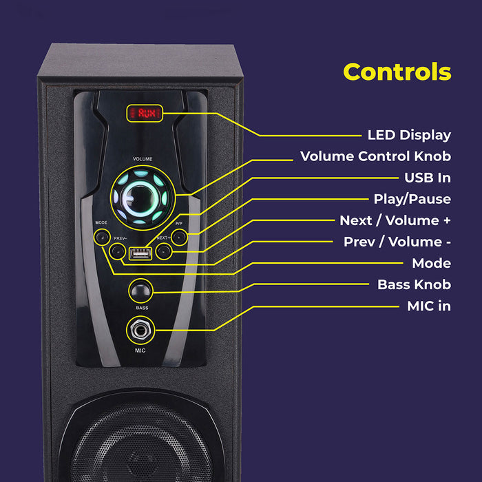 Zebronics Legend Tower Speaker - 80W, LED display, karaoke