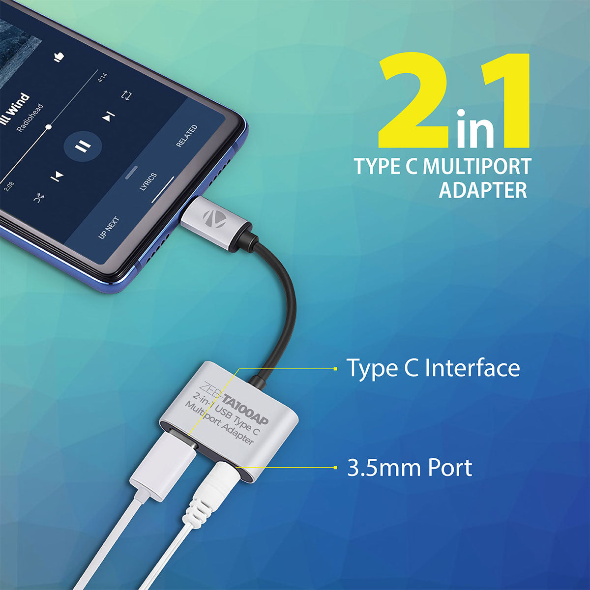 Zeb TA100AP - 2 in 1 USB Type C Multiport Adapter - Zebronics