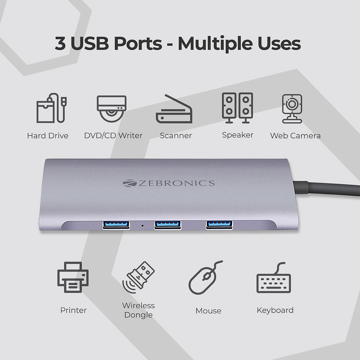 Zeb-TA1500UCVP – 7 in 1 USB Type C Multiport Adapter with USB, HDMI, SD, Micro SD, Type C PD - Zebronics